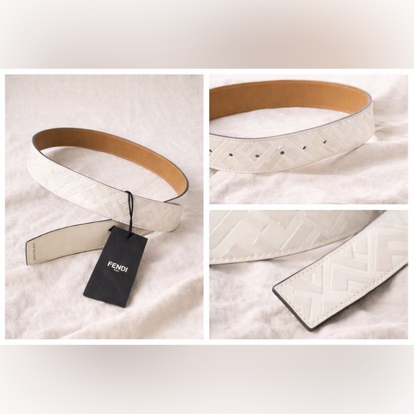 Fendi Accessories - Fendi White FF Embossed Leather Belt Strap NWT | Made in Italy | 38”